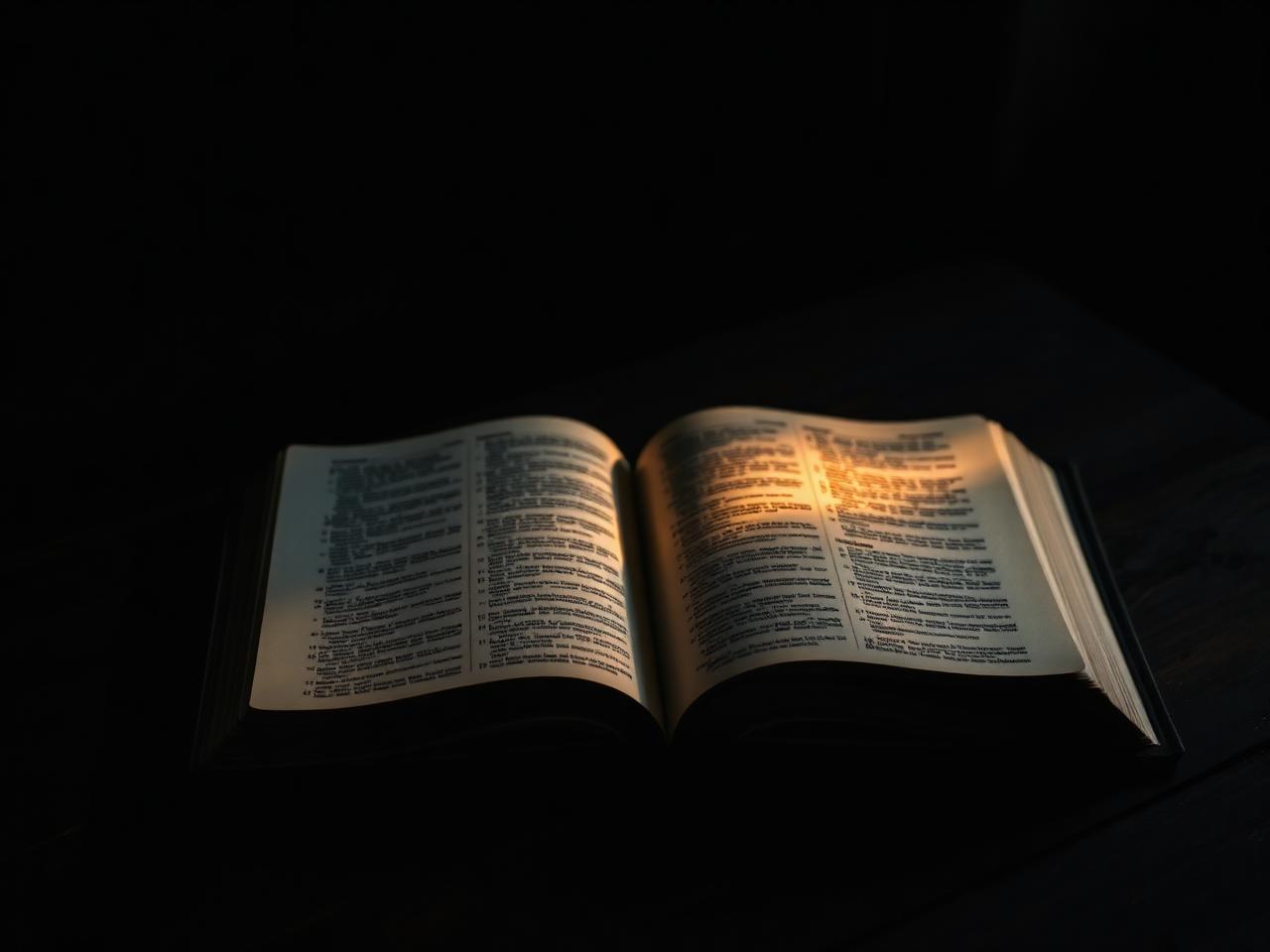 Open Bible lit by warm light